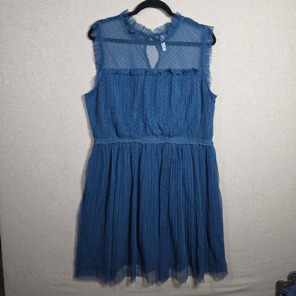xhilaration teal blue Sheer Swiss Dot Midi Dress Fairycore Layer womens Size XXL